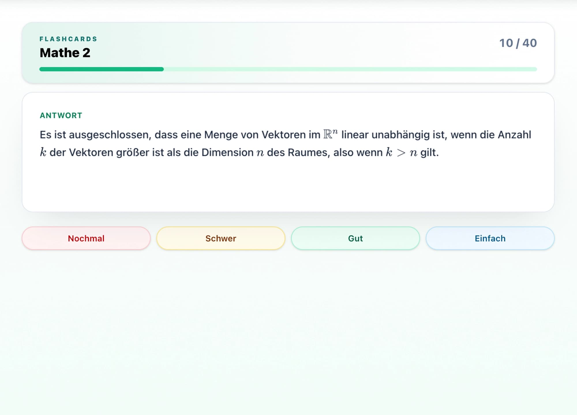 Flashcards – Vorschau der Oberfläche