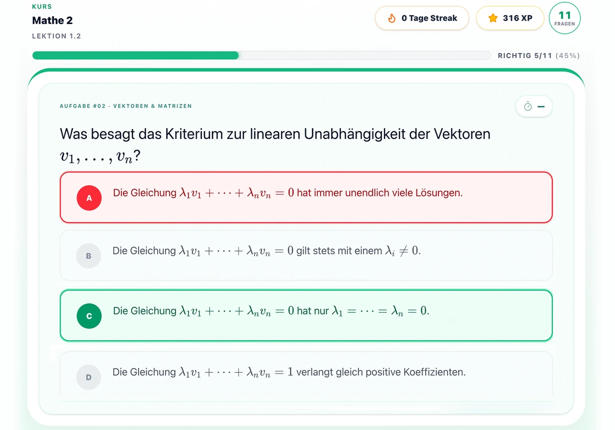 Quizzes – Vorschau der Oberfläche